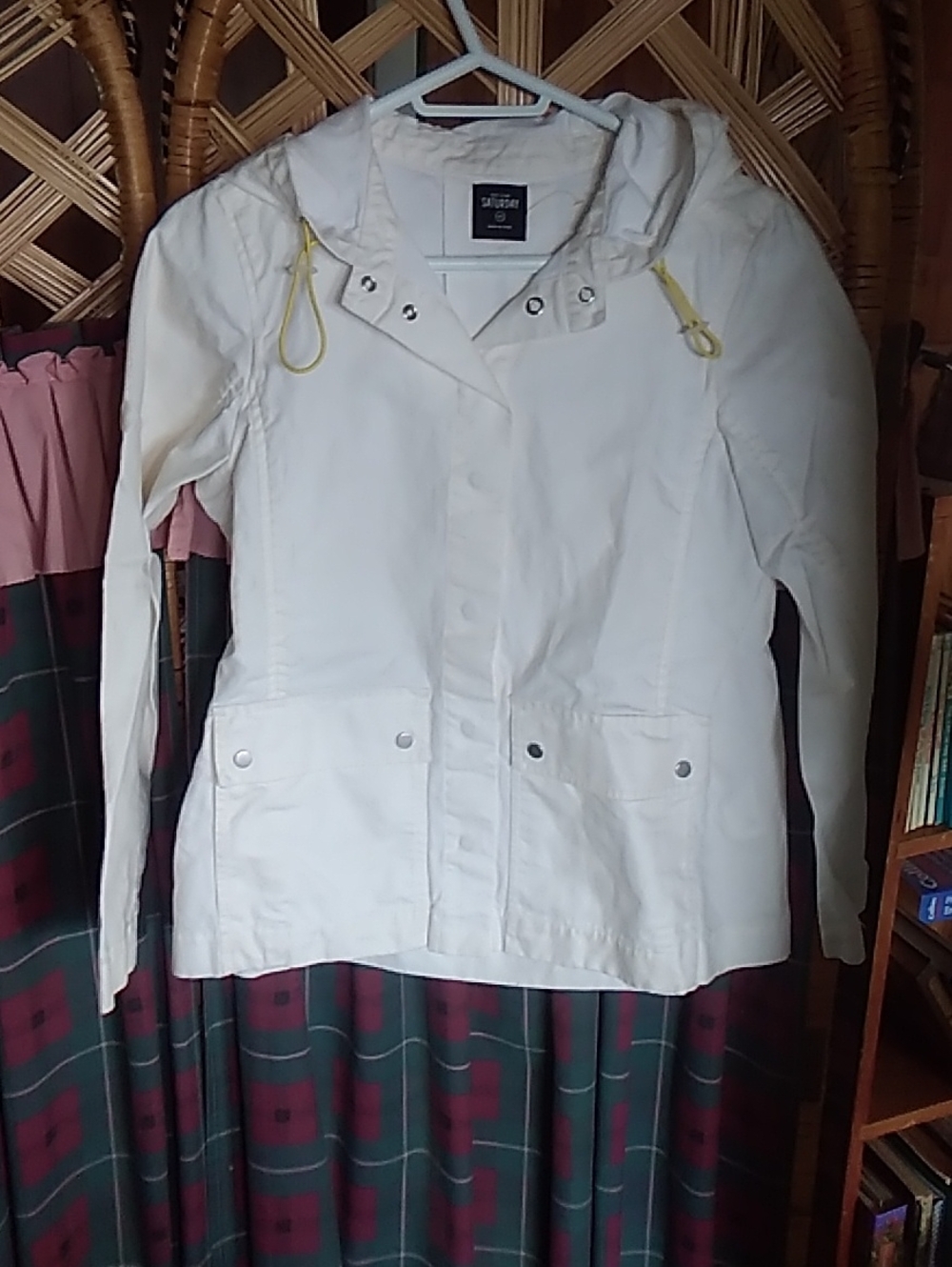 kate spade Cream Hooded Anorak with Yellow Drawcords